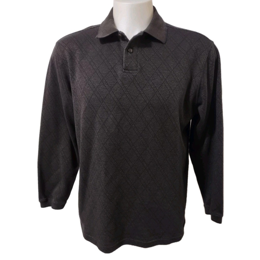 Haggar Long Sleeve Polo Men's Size Large Long Sleeve Collar Argyle Design Brown